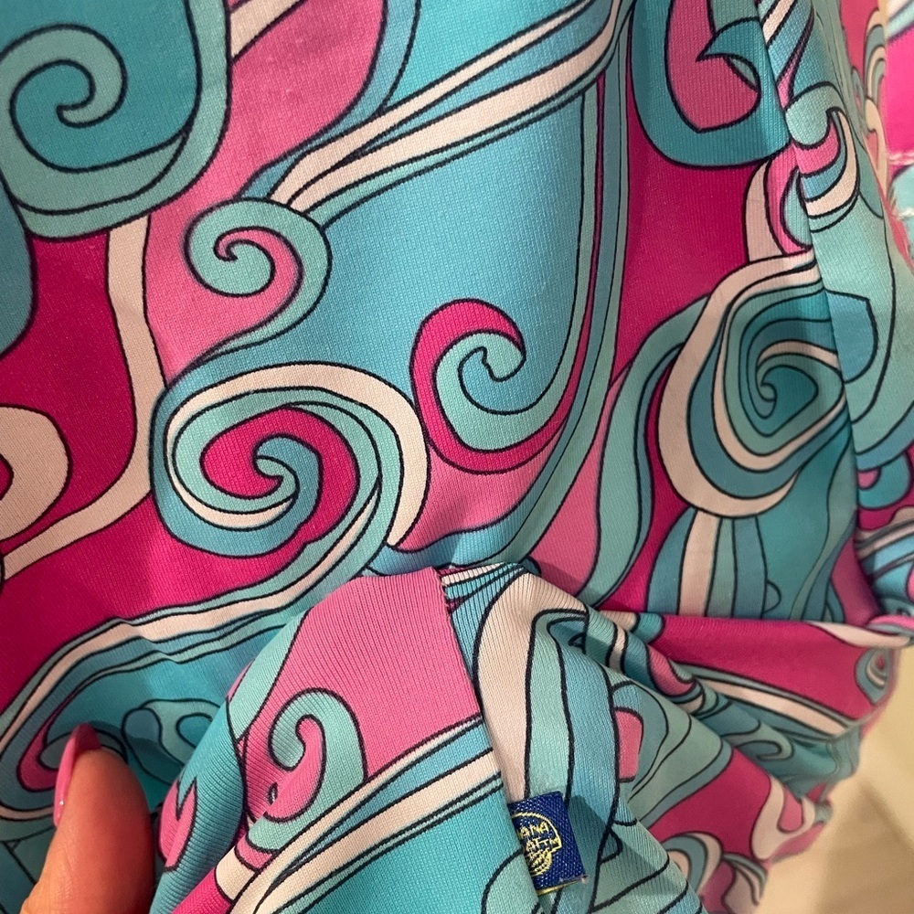Banana Boat Retro Swirl Print Stretch Dress Small Pink Blue Y2K Vibes - Picture 6 of 8